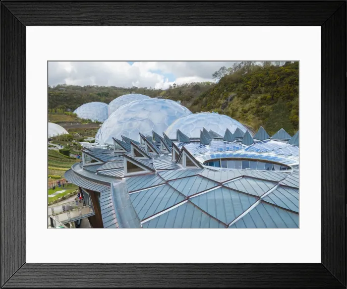 Framed Print : Biomes and The Core centre in the foreground, Eden Project, Cornwall, England, UK Framed Print : Biomes and The Core centre in the foreground, Eden Project, Cornwall, England, UK