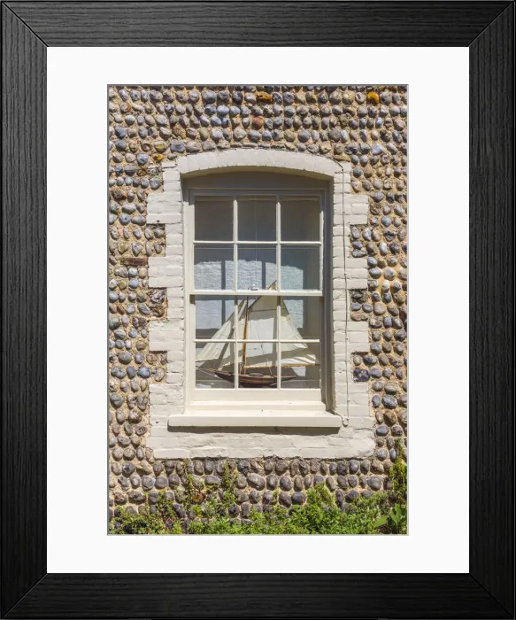Framed Print : UK, England, Norfolk, North Norfolk, Blakeney, Model Boat in Window Framed Print : UK, England, Norfolk, North Norfolk, Blakeney, Model Boat in Window