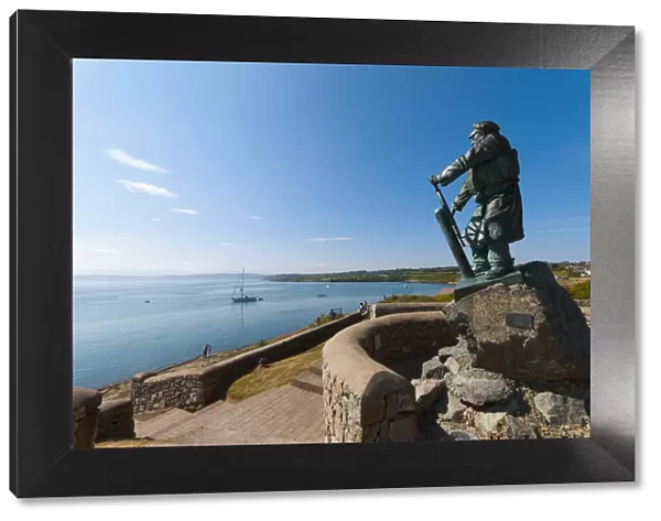 United Kingdom, Wales, Gwynedd, Anglesey, Moelfre, Dic Evans Statue at Moelfre Lifeboat
