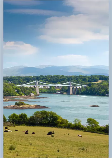 UK, Wales, Anglesey, Menai Straits, Menai Suspension Bridge (Pont Grog y Borth) by