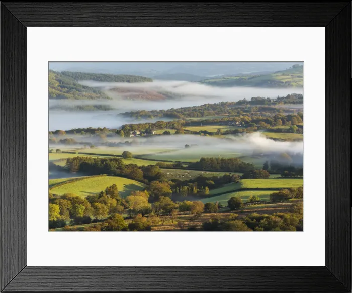Framed Print : Misty valley in The Western Brecon Beacons National Park, Wales, United Kingdom Framed Print : Misty valley in The Western Brecon Beacons National Park, Wales, United Kingdom
