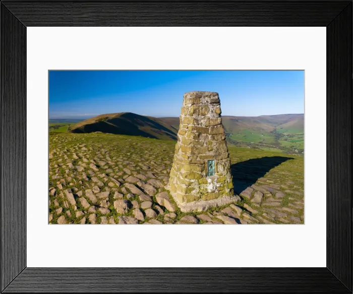 Framed Print : UK, England, Derbyshire, Peak District National Park, Mam Tor, triangulation point Framed Print : UK, England, Derbyshire, Peak District National Park, Mam Tor, triangulation point