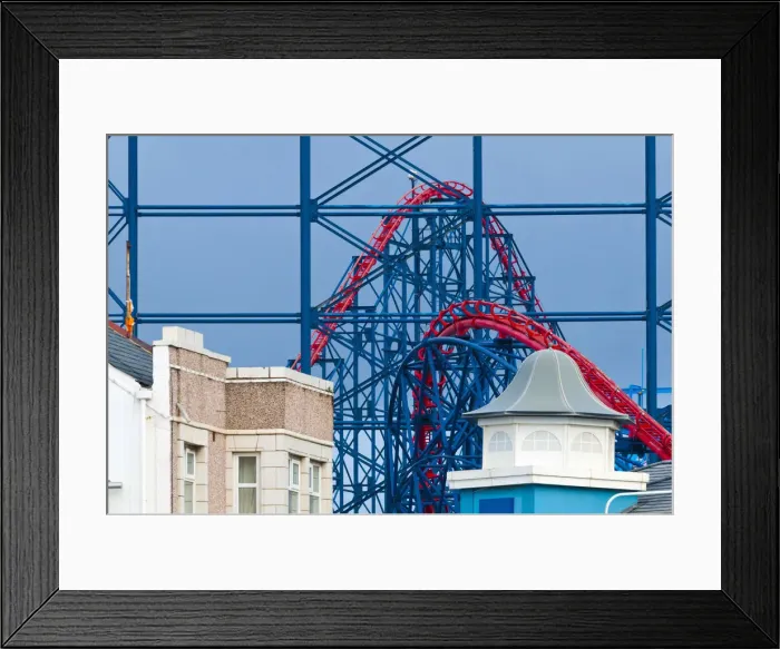 Framed Print : UK, England, Lancashire, Blackpool, Big Dipper Roller Coaster and houses Framed Print : UK, England, Lancashire, Blackpool, Big Dipper Roller Coaster and houses