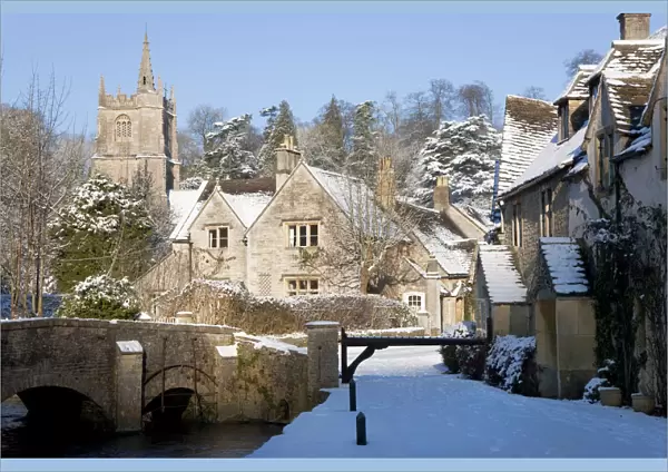 Castle Combe in the snow, Wiltshire, UK