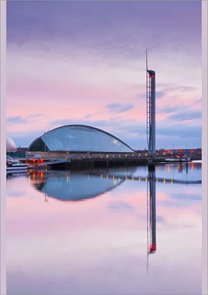 UK, Scotland, Glasgow, Glasgow Science Centre and Glasgow Tower on River Clyde
