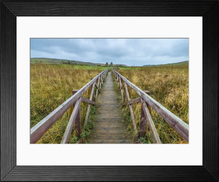 Framed Print : UK, Scotland, Argyll and Bute, Islay, Loch Finlaggan, Boardwalk to Eilean Mor (Large Framed Print : UK, Scotland, Argyll and Bute, Islay, Loch Finlaggan, Boardwalk to Eilean Mor (Large