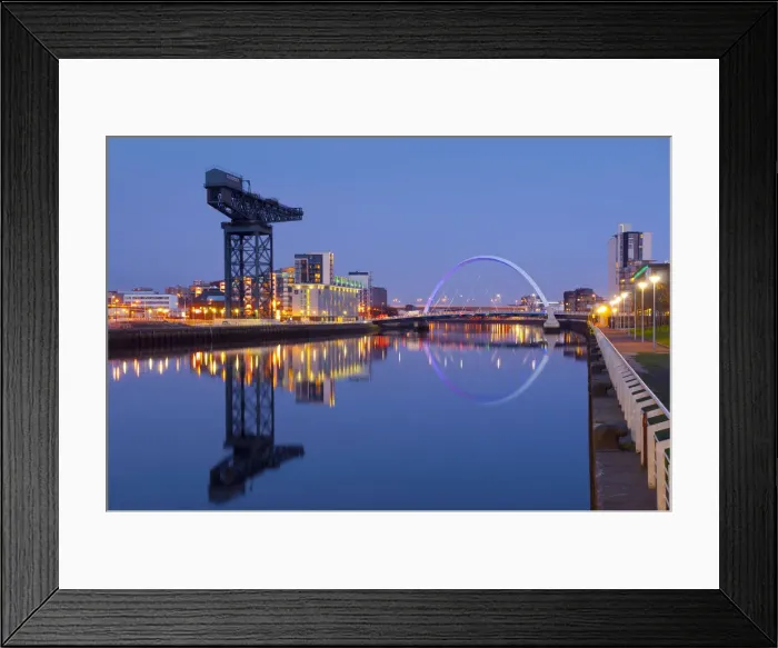 Framed Print : UK, Scotland, Glasgow, River Clyde, Finnieston Crane and the Clyde Arc, nicknamed Framed Print : UK, Scotland, Glasgow, River Clyde, Finnieston Crane and the Clyde Arc, nicknamed