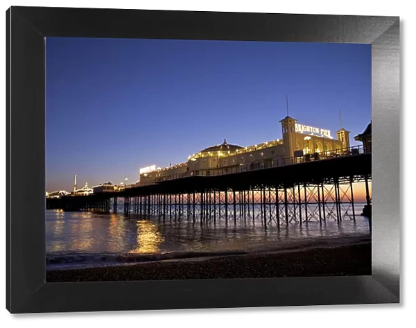 Brighton Pier Illuminated at Night, Brighton, East Sussex, UK