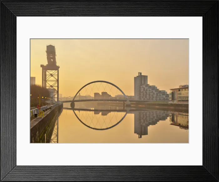 Framed Print : UK, Scotland, Glasgow, River Clyde, Finnieston Crane and the Clyde Arc, nicknamed Framed Print : UK, Scotland, Glasgow, River Clyde, Finnieston Crane and the Clyde Arc, nicknamed