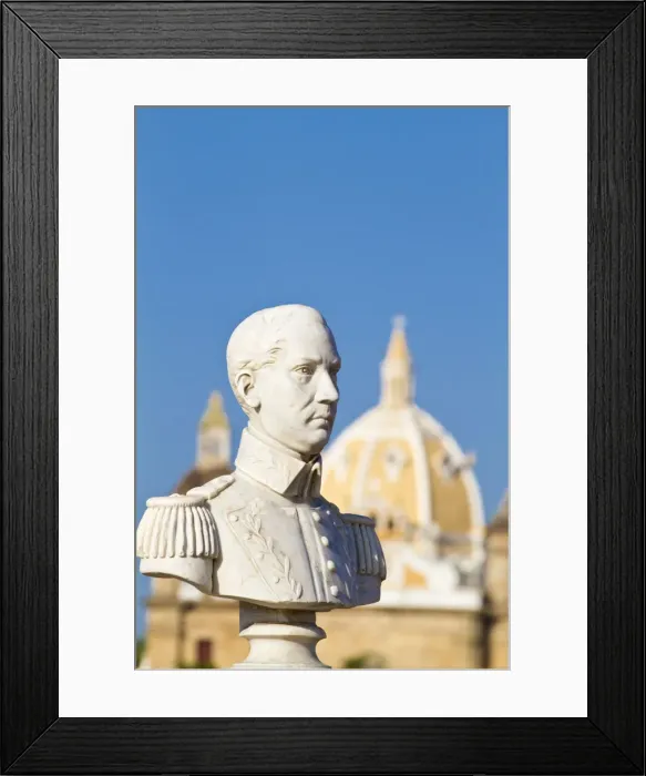 Framed Print : Colombia, Bolivar, Cartagena De Indias, Plaza de la Paz, Statue