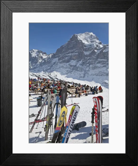 Framed Print : Relaxing outside a mountain restaurant, Grindelwald, Jungfrau region, Bernese Oberland Framed Print : Relaxing outside a mountain restaurant, Grindelwald, Jungfrau region, Bernese Oberland