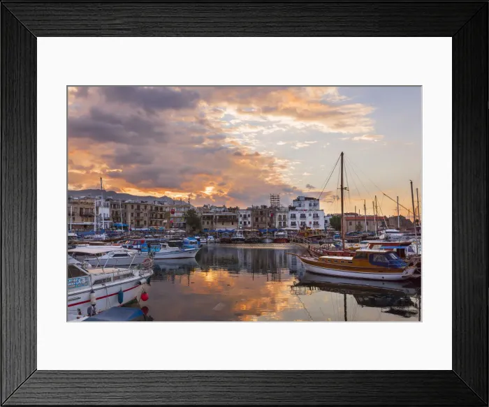 Framed Print : Harbor of Kyrenia at sunset, Northern Cyprus