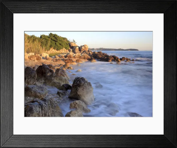 Framed Print : Adriatic sea coast at sunset, near Dubrovnik, Dalmatia, Croatia