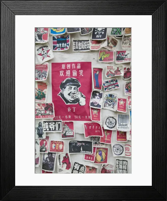 Framed Print : China, Yunnan Province, Dali, Old Town, Chinese clothing patches sold at the foreigner Framed Print : China, Yunnan Province, Dali, Old Town, Chinese clothing patches sold at the foreigner