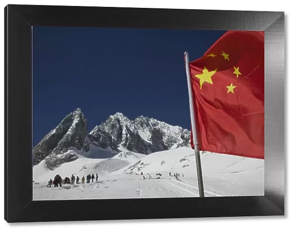 China, Yunnan Province, Lijiang, Jade Dragon Snow Mountain at Dry Sea Area with Chinese