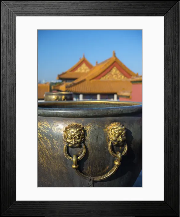 Framed Print : China, Beijing, Forbidden City, Water Vats in front of Hall of Preserving Harmony Framed Print : China, Beijing, Forbidden City, Water Vats in front of Hall of Preserving Harmony