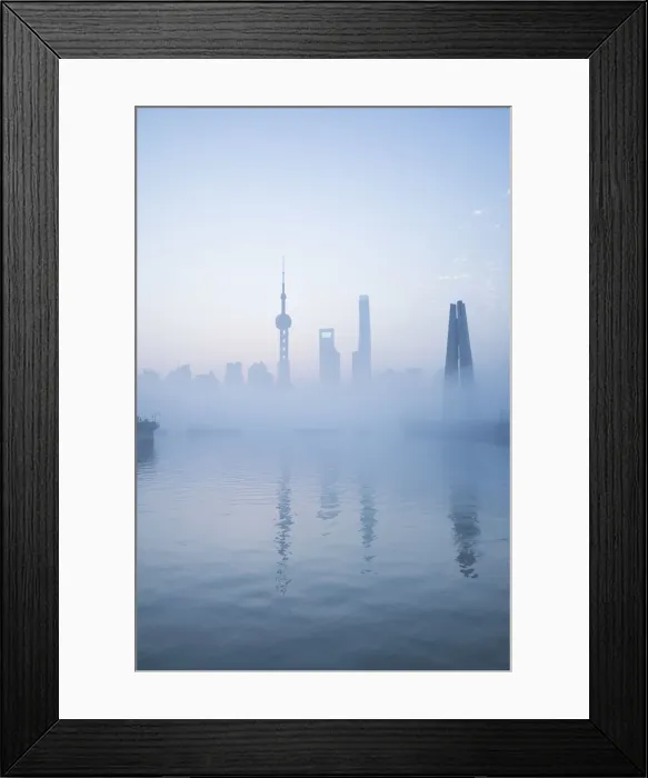 Framed Print : Skyline of Pudong on a foggy November morning, Shanghai, China Framed Print : Skyline of Pudong on a foggy November morning, Shanghai, China