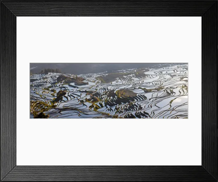 Framed Print : Reflections off water filled rice terraces, Yuanyang County, Honghe, Yunnan Province