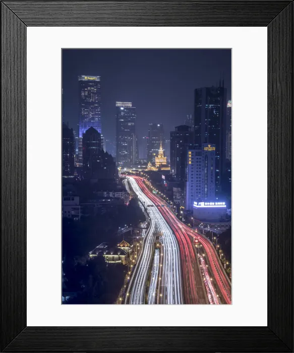 Framed Print : Elevated highway in the centre of Shanghai looking towards Jing An, China Framed Print : Elevated highway in the centre of Shanghai looking towards Jing An, China
