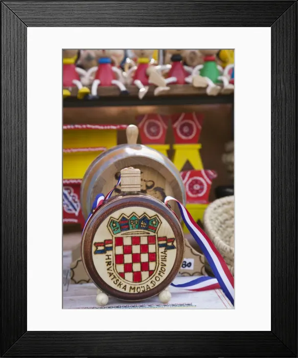 Framed Print : Croatia, Zagreb, Dolac Market, Wooden Wine Flask