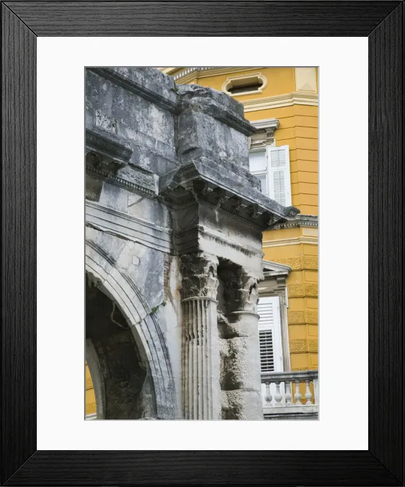 Framed Print : Croatia, Istria, Pula, Triumphal Arch of Sergius (b. 27BC) Framed Print : Croatia, Istria, Pula, Triumphal Arch of Sergius (b. 27BC)