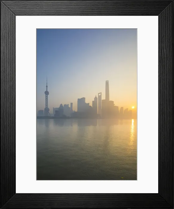 Framed Print : Skyline of Pudong from The Bund on a foggy November morning, Shanghai, China Framed Print : Skyline of Pudong from The Bund on a foggy November morning, Shanghai, China