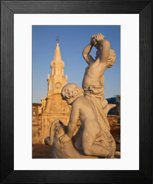 Framed Print : Colombia, Bolivar, Cartagena De Indias, Plaza de la Paz, Fountain and Porta del Reloj Framed Print : Colombia, Bolivar, Cartagena De Indias, Plaza de la Paz, Fountain and Porta del Reloj