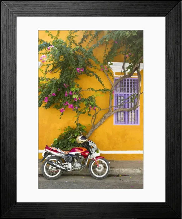 Framed Print : Colombia, Bolivar, Cartagena De Indias, Motobike outside colonial house Framed Print : Colombia, Bolivar, Cartagena De Indias, Motobike outside colonial house