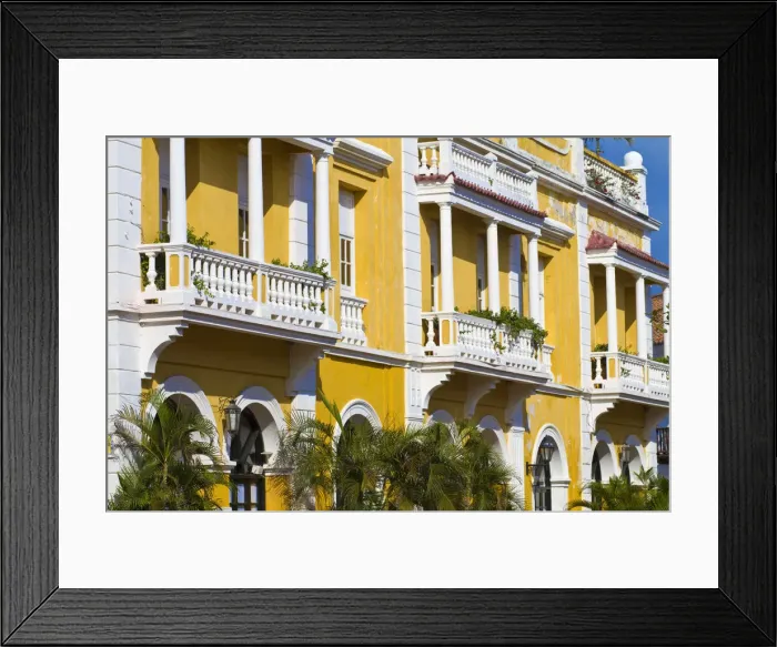 Framed Print : Colombia, Bolivar, Cartagena De Indias, Plaza de San Pedro Claver, Balconies on colonial