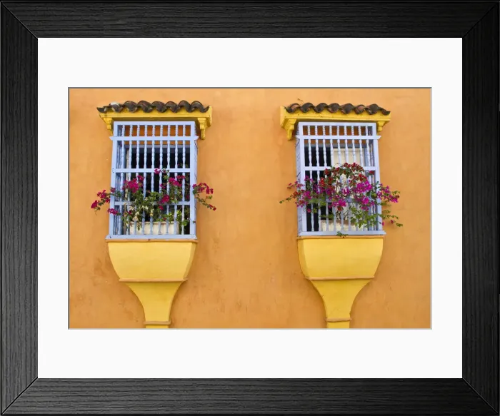 Framed Print : Colombia, Bolivar, Cartagena De Indias, Old walled city, Windows of colonial house Framed Print : Colombia, Bolivar, Cartagena De Indias, Old walled city, Windows of colonial house