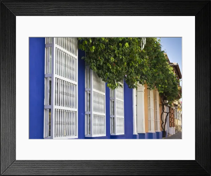Framed Print : Colombia, Bolivar, Cartagena De Indias, Old walled city, Windows of colonial house