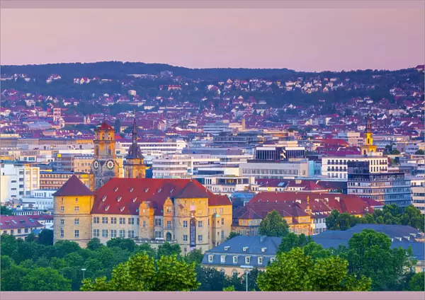 Stiftskirche (Collegiate Church) and Central City Overview illuminated at Sunrise