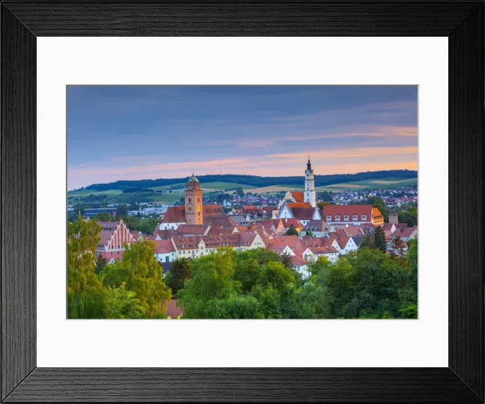 Framed Print : Elevated view over Donauworth Old Town illuminated at sunset, Donauworth, Swabia, Bavaria Framed Print : Elevated view over Donauworth Old Town illuminated at sunset, Donauworth, Swabia, Bavaria