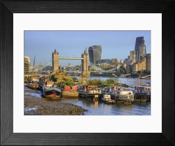 Framed Print : UK, England, London, Tower Bridge over River Thames, City of London skyline Framed Print : UK, England, London, Tower Bridge over River Thames, City of London skyline