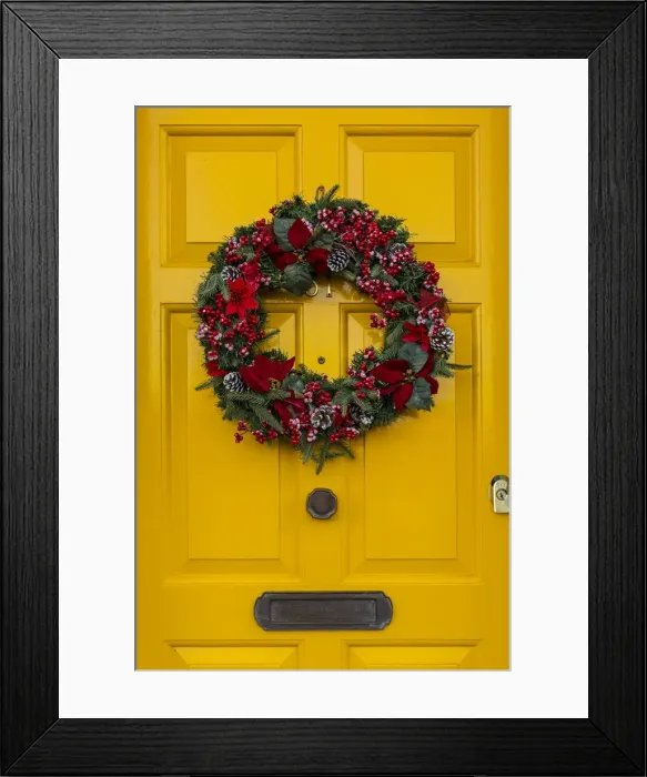 Framed Print : Yellow door and Christmas Wreath, Bankside, London, England, UK Framed Print : Yellow door and Christmas Wreath, Bankside, London, England, UK