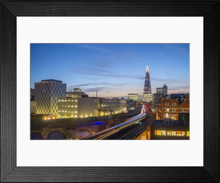 Framed Print : UK, England, London, Southwark, The London Shard and railway lines into London Bridge