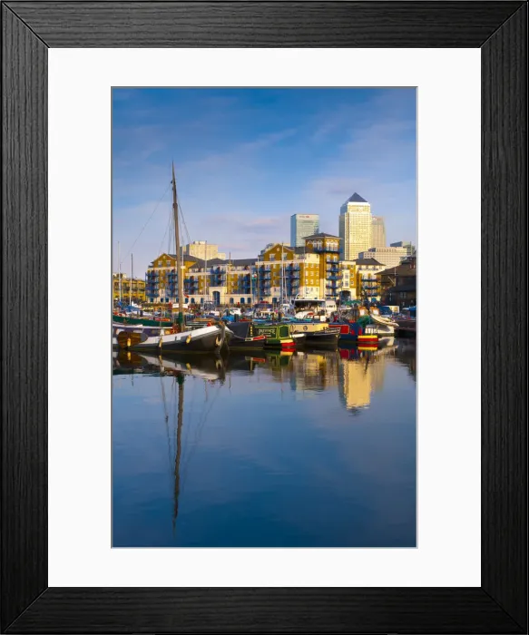 Framed Print : UK, England, London, Limehouse Basin and Canary Wharf beyond Framed Print : UK, England, London, Limehouse Basin and Canary Wharf beyond