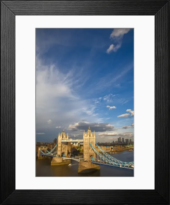 Framed Print : United Kingdom, Endland, London, View of River Thames, Tower Bridge and Canary Wharf