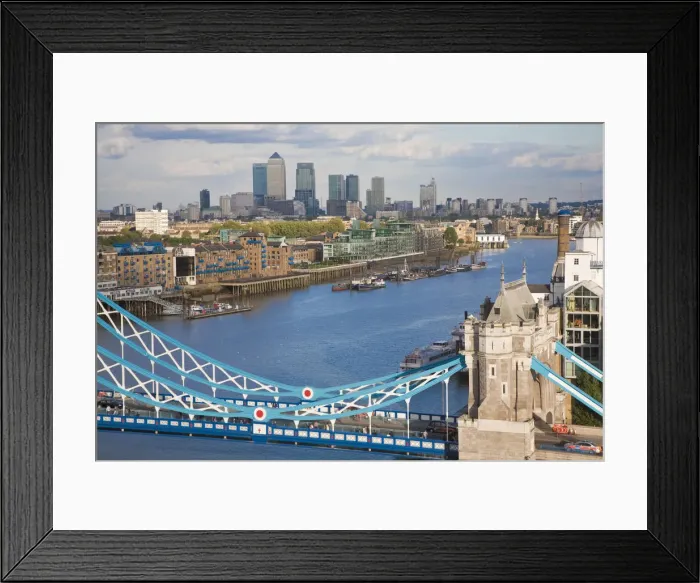 Framed Print : United Kingdom, Endland, London, View of River Thames, Tower Bridge and Canary Wharf Framed Print : United Kingdom, Endland, London, View of River Thames, Tower Bridge and Canary Wharf
