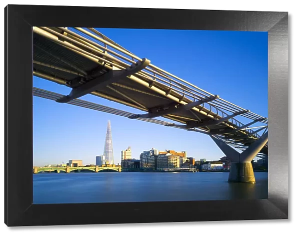 UK, England, London, Millennium Bridge, London Bridge over the River Thames and The Shard