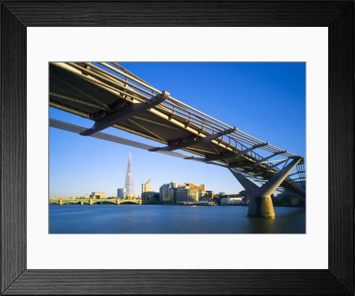 Framed Print : UK, England, London, Millennium Bridge, London Bridge over the River Thames and The Shard