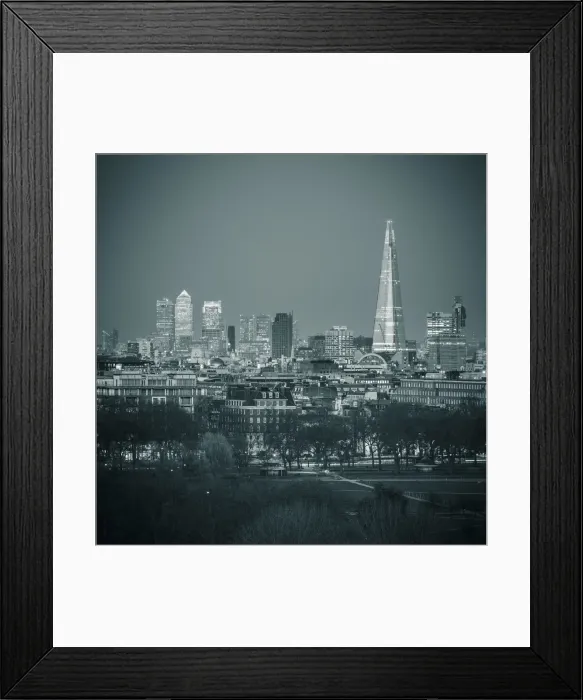 Framed Print : The Shard, Canary Wharf & London Skyline above Hyde Park, London, England, UK Framed Print : The Shard, Canary Wharf & London Skyline above Hyde Park, London, England, UK