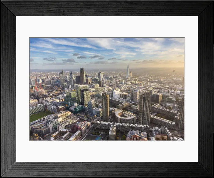 Framed Print : Aerial view from helicopter, The Shard & City of London, London, England Framed Print : Aerial view from helicopter, The Shard & City of London, London, England