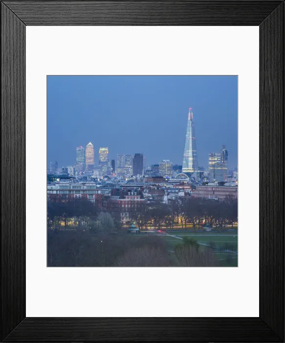 Framed Print : The Shard, Canary Wharf & London Skyline above Hyde Park, London, England, UK