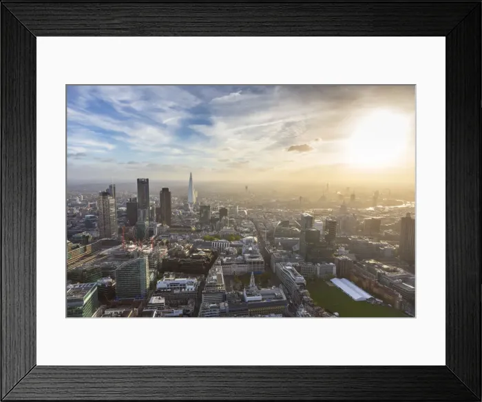 Framed Print : Aerial view from helicopter, The Shard & City of London, London, England