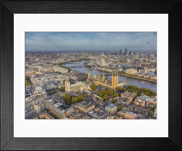 Framed Print : Aerial view from helicopter, Houses of Parliament, River Thames, London, England