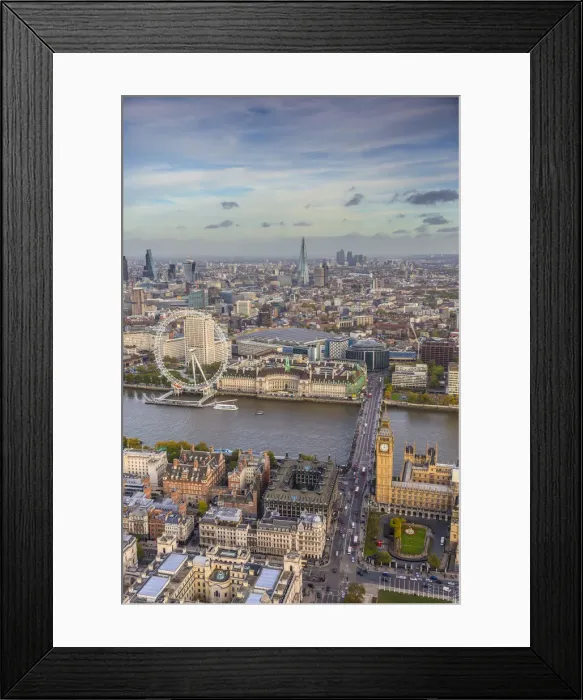Framed Print : Aerial view from helicopter, Houses of Parliament, River Thames, London, England