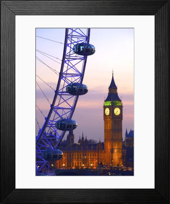 Framed Print : London Eye and Houses of Parliament at Dusk, London, England Framed Print : London Eye and Houses of Parliament at Dusk, London, England
