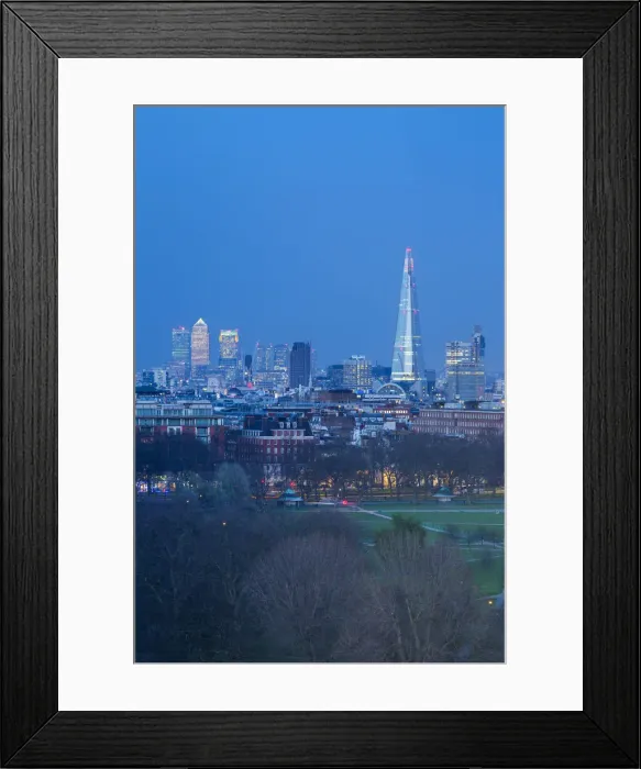 Framed Print : The Shard, Canary Wharf & London Skyline above Hyde Park, London, England, UK Framed Print : The Shard, Canary Wharf & London Skyline above Hyde Park, London, England, UK