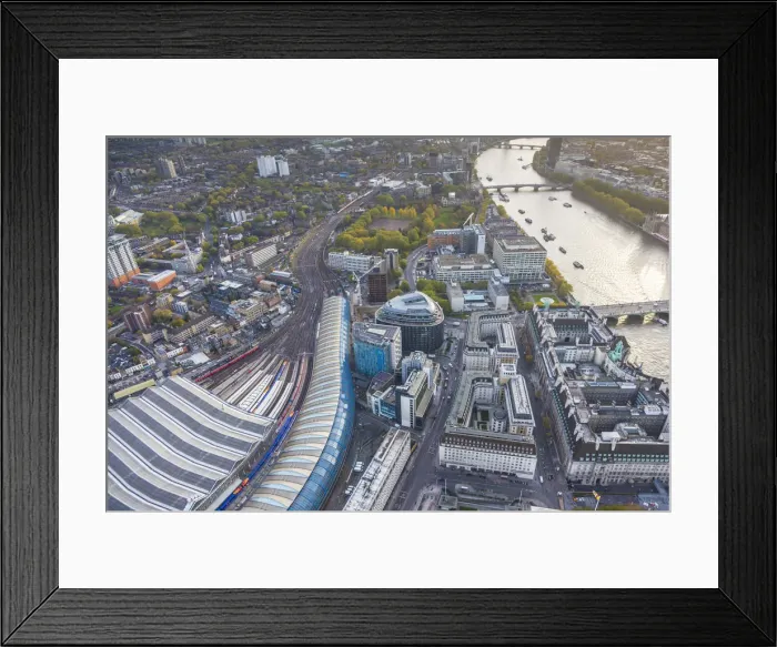 Framed Print : Aerial view from helicopter, Waterloo station, London, England Framed Print : Aerial view from helicopter, Waterloo station, London, England